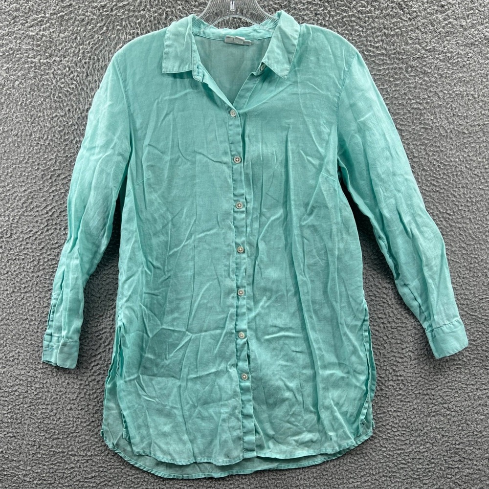 J Jill Love Linen Womens Minimalist Button‎ Tunic Shirt Petite S Coastal Resort